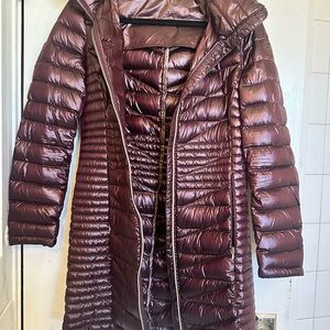 Calvin Klein Women's Metallic Burgundy Puffer Coat